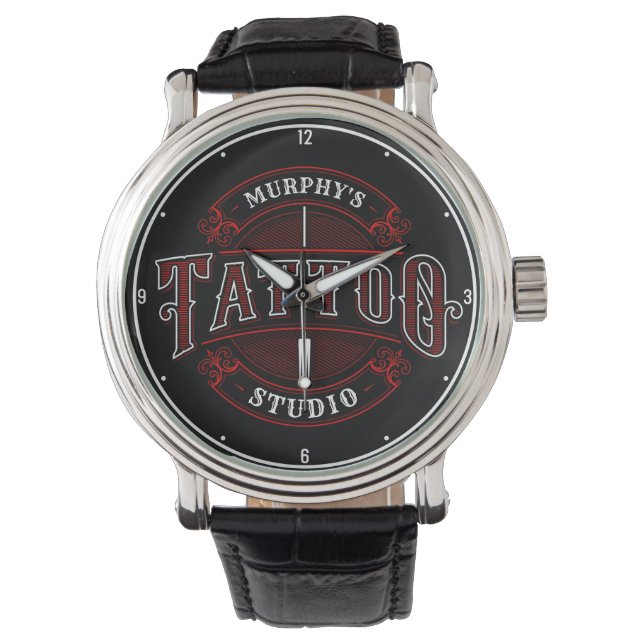 Reloj De Pulsera Tattoo Studio Shop Estilo tradicional AÑADIR NOMBR (Anverso)