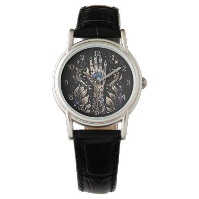 Reloj De Pulsera Tatuaje De Mano Negra Y Oro (Anverso)