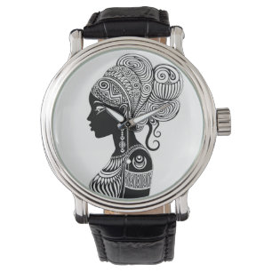 Reloj De Pulsera Tatuaje tribal de retrato Chica africano