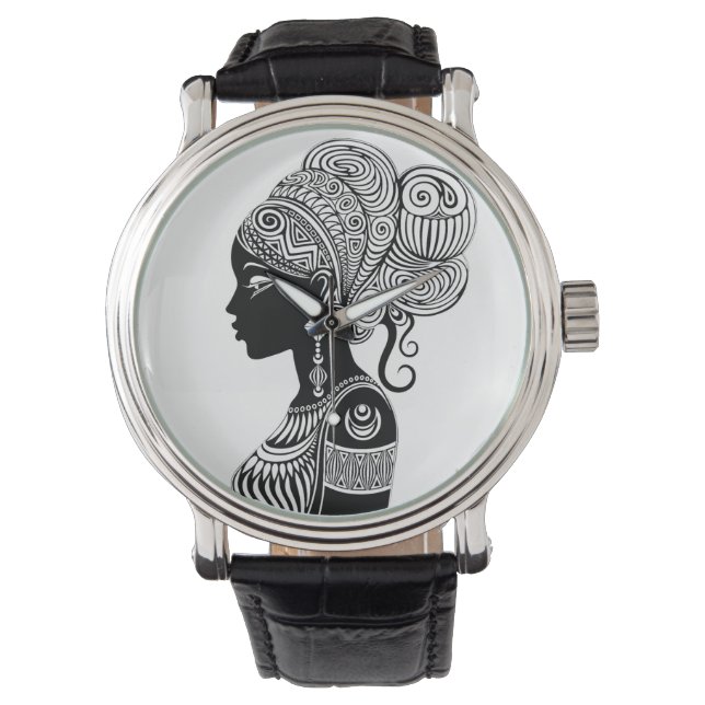 Reloj De Pulsera Tatuaje tribal de retrato Chica africano (Anverso)