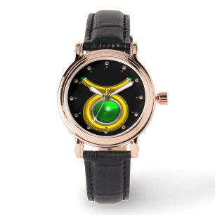 Reloj De Pulsera TAURUS GOLD ZODIAC BIRTHDAY JEWEL, Verde, Negro