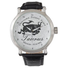 Reloj De Pulsera Taurus Zodiac Black White Astrologics Traits Perso