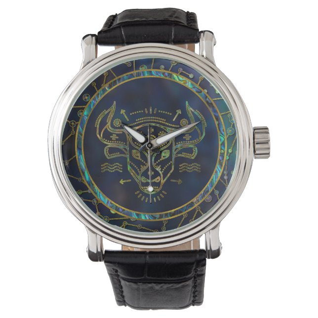 Reloj De Pulsera Taurus Zodiac Gold Abalone en Constellation (Anverso)