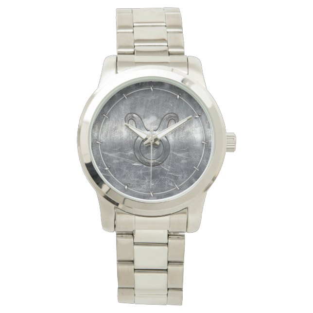 Reloj De Pulsera Taurus Zodiac Rótulo Grunge Estilo Plata Molesto (Anverso)