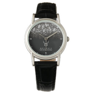Reloj De Pulsera Taurus Zodiac Rótulo Plata Purpurina Estrellas Fec