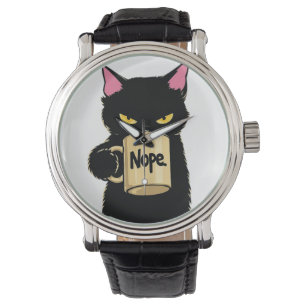 Reloj De Pulsera Taza de café Nope Cat – Actitud divertida de gato 