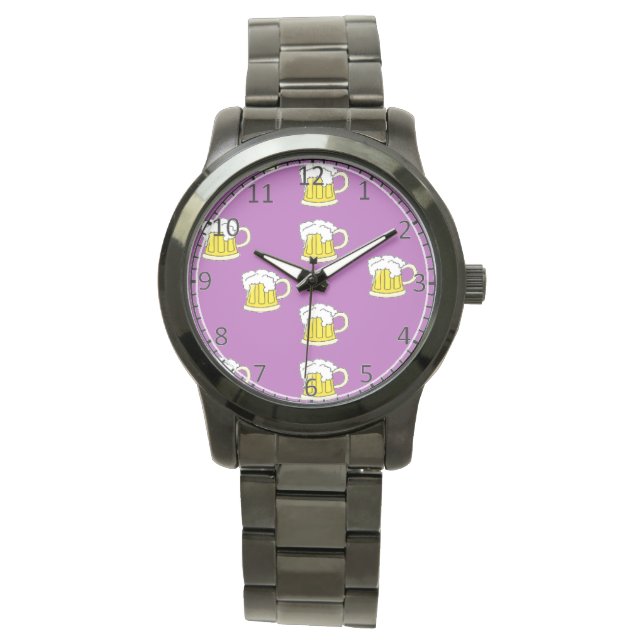 Reloj De Pulsera Taza de cerveza espumosa en morado (Anverso)