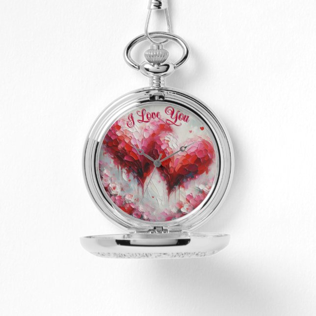 Reloj De Pulsera Te Amo Dos Corazones Abstractos Pintando San Valen (Anverso)