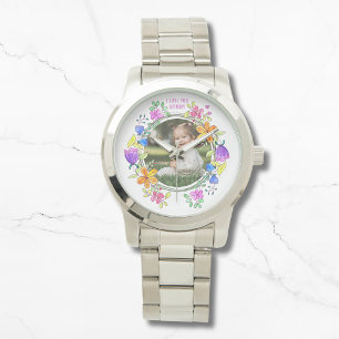 Reloj De Pulsera TE AMO MOMMY Foto Colorful Floral Moderno