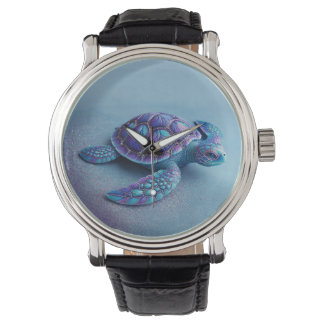 Reloj De Pulsera Teal Blue Purple Turtle Colorful Sea Turtle
