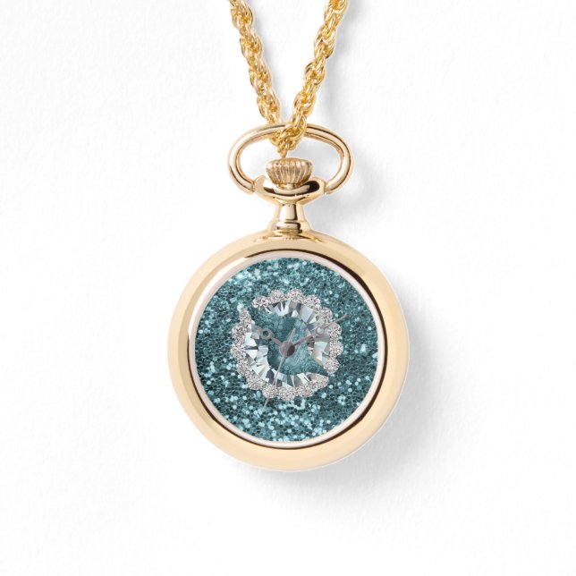 Reloj De Pulsera Teal Faux Glitter & Seashell (Anverso)