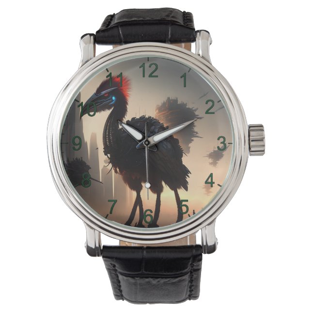 Reloj De Pulsera "Techno-Feathers: The Futuristic Emu Robot" (Anverso)