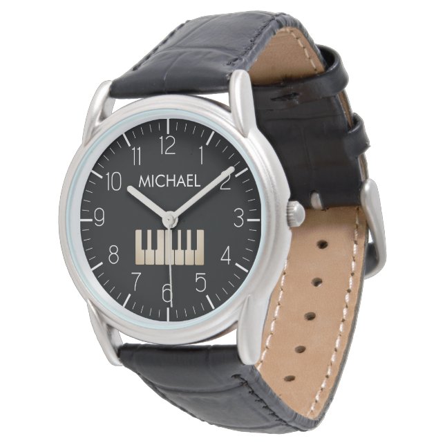 Reloj De Pulsera Teclado de piano Personalizado Músico negro (Angular)