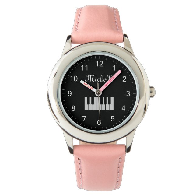 Reloj De Pulsera Teclado piano negro de músico personalizado (Anverso)
