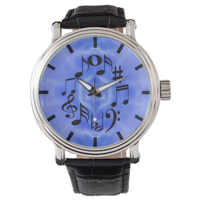 Reloj De Pulsera Teclas de notas de música en negro (Anverso)