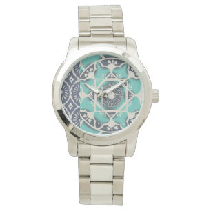 Reloj De Pulsera Teja azul II del batik
