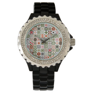 Reloj De Pulsera Teja marroquí - verde, negro, rojo