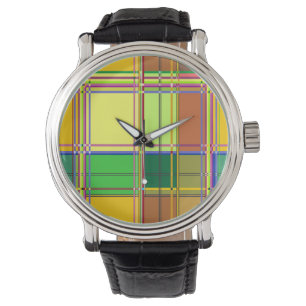 Reloj De Pulsera Tela Colorida Caribeña Madras Tartán