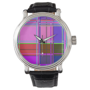 Reloj De Pulsera Tela de cuadros rosados de Madras