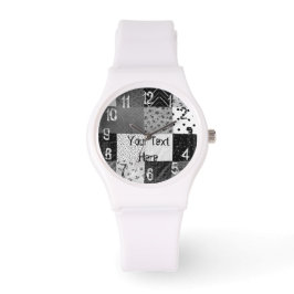 Reloj De Pulsera tela de mosaico blanco y negro vintage
