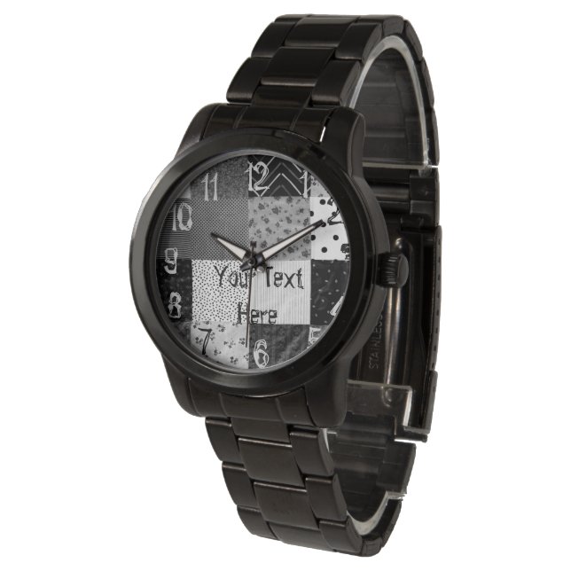 Reloj De Pulsera tela de patchwork en blanco y negro divertida (Angular)