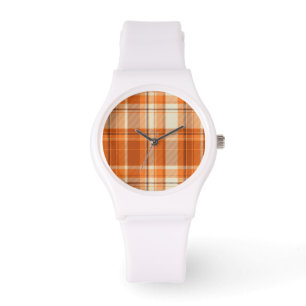 Reloj De Pulsera Tela escocesa anaranjada
