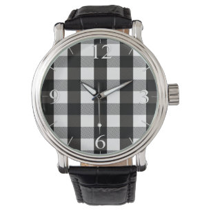 Reloj De Pulsera Tela escocesa blanco y negro del leñador