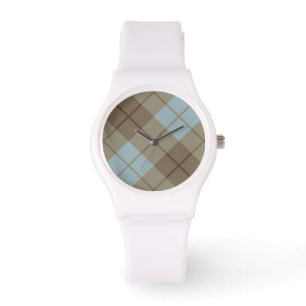 Reloj De Pulsera Tela escocesa diagonal en azul y Brown