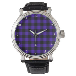 Reloj De Pulsera Tela escocesa negra y azul comprobada