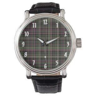 Reloj De Pulsera Tela escocesa rosada y verde