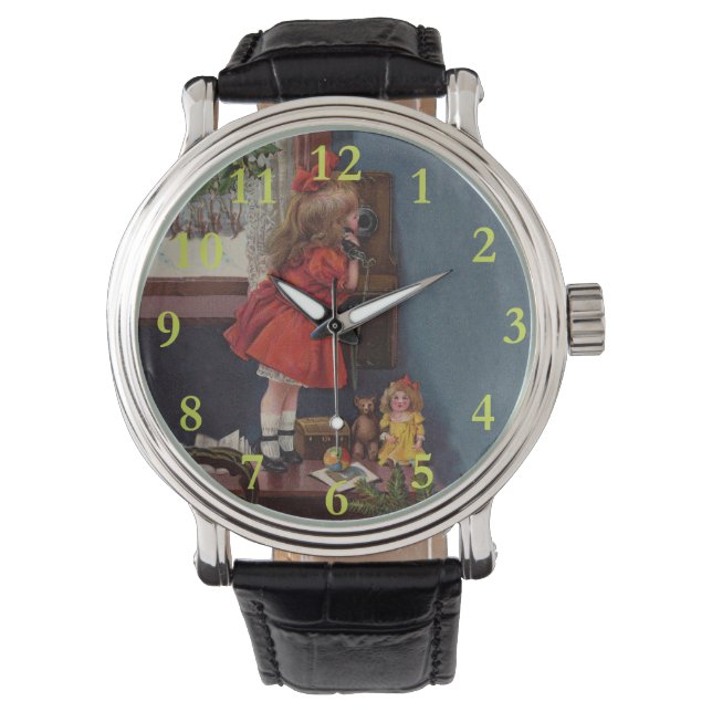 Reloj De Pulsera Teléfono Antiguo de Niña de Navidad (Anverso)