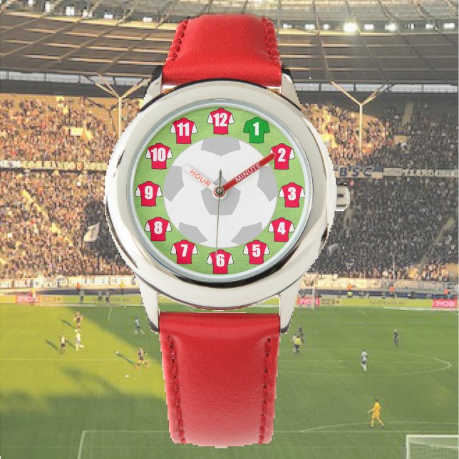 Reloj De Pulsera Tema de fútbol infantil con camisetas rojas y blan (Subido por el creador)