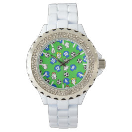 Reloj De Pulsera Tema del fútbol con Camisetas en azul