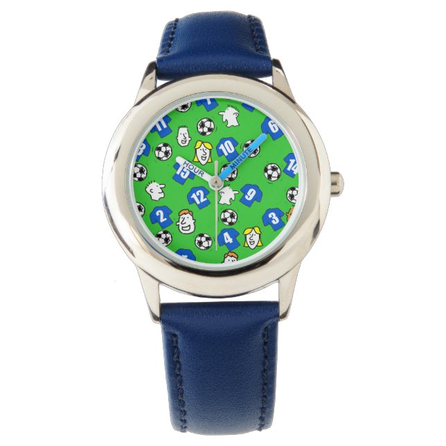 Reloj De Pulsera Tema del fútbol con Camisetas en azul (Anverso)