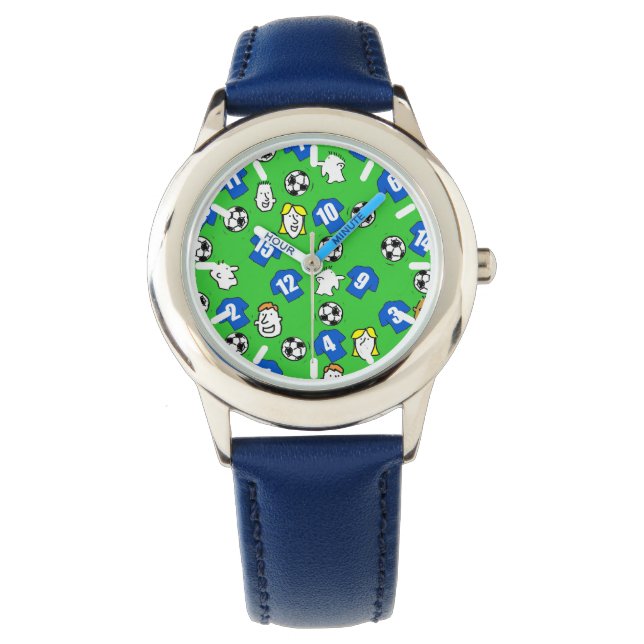 Reloj De Pulsera Tema del fútbol con Camisetas en azul (Anverso)