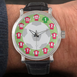 Reloj De Pulsera Tema del fútbol con Camisetas rojos y blancos