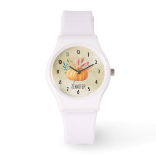 Reloj De Pulsera Temporada de caída de calabaza de color de agua na