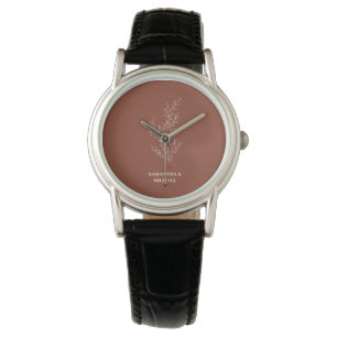 Reloj De Pulsera Terracota Marfil Beige Hiedra Flor Tendencias Boda