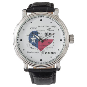 Reloj De Pulsera Texas Love-Word cloud+bandera con forma de corazón