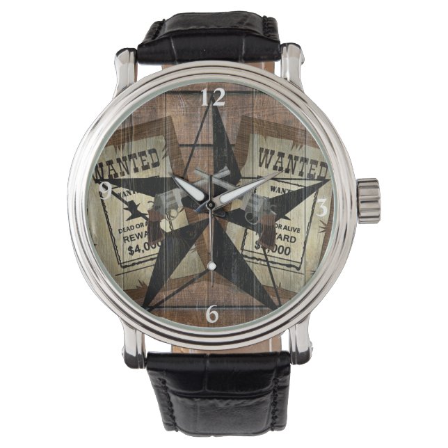 Reloj De Pulsera Texas Star Western Dos Pistolas Buscan Rótulo (Anverso)