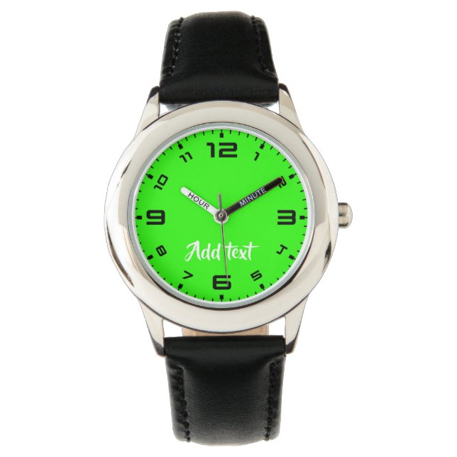 Reloj De Pulsera texto personalizado verde claro plano (Anverso)