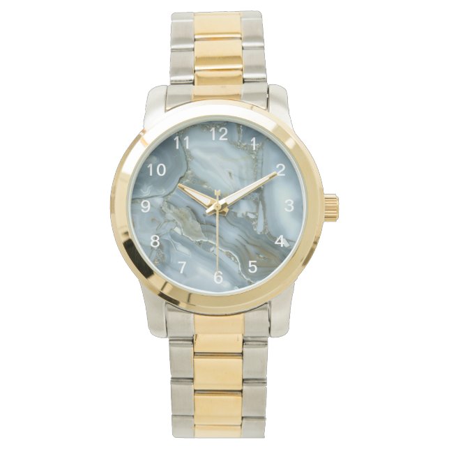 Reloj De Pulsera Textura de Mármol Azul Verde Turquesa Arañada (Anverso)