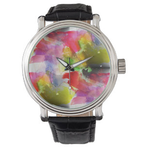 Reloj De Pulsera Textura roja, acuarela amarilla del diseño