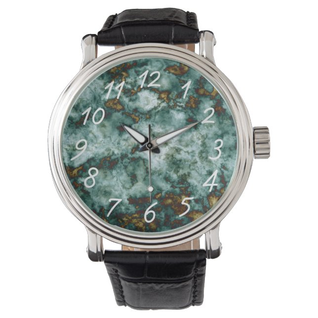 Reloj De Pulsera Textura verde de mármol con venas (Anverso)