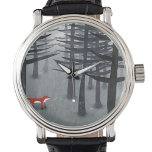 Reloj De Pulsera The Fox and the Forest<br><div class="desc">A wild red fox stands among the pine trees in a dark forest.  A landscape painting for wildlife,  nature and animal lovers.</div>