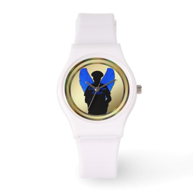 Reloj De Pulsera Thin Blue Line Gold Coin Guardian Angel (Anverso)