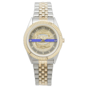 Reloj De Pulsera Thin Blue Line Memorial Tributo al oro
