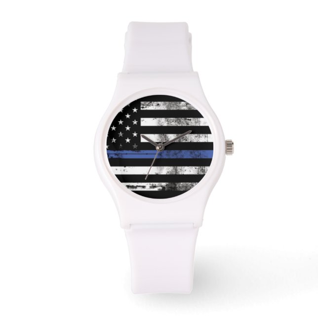 Reloj De Pulsera Thin Blue Line: Vigilancia de la mujer (Anverso)