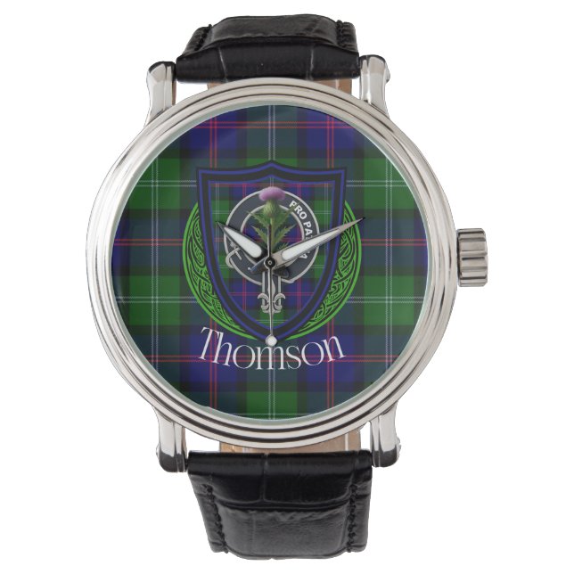 Reloj De Pulsera Thomson Scottish Clan Tartan & Crest (Anverso)