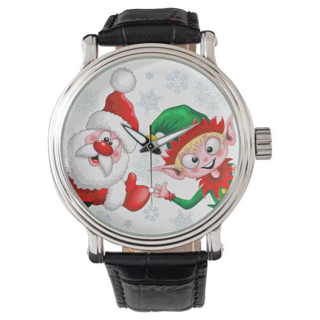Reloj De Pulsera Thumbup de caracteres de Navidades de Santa y Elf (Anverso)